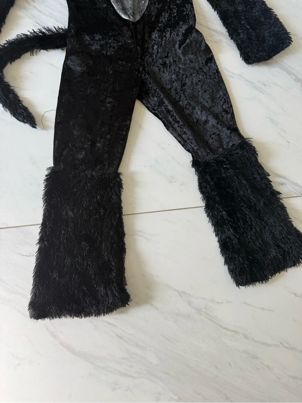 Spirit Kids Black Cat Costume Small Furry Velour Jumpsuit Tail Halloween size S